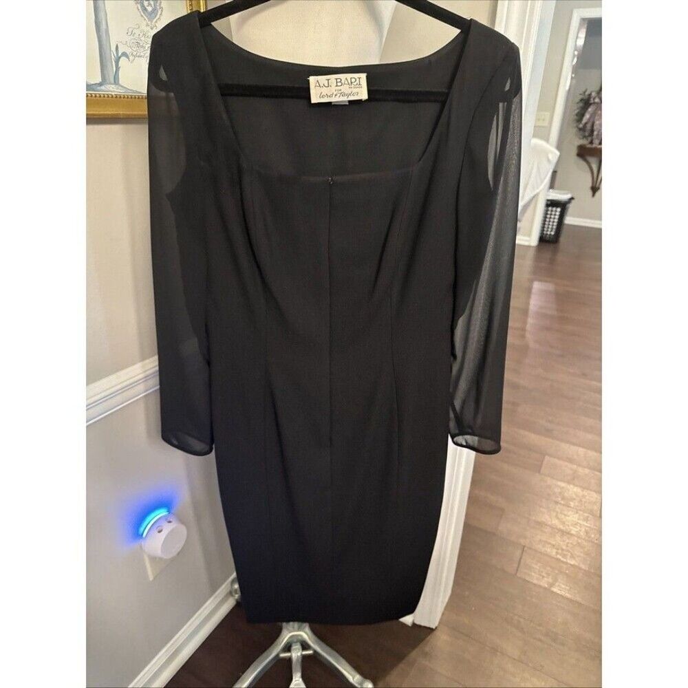 Vintage A J Bari For Lord & Taylor Black Dress with Chiffon Sleeves  Size 8